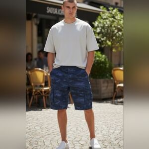 Men's Blue Camo Cargo Shorts